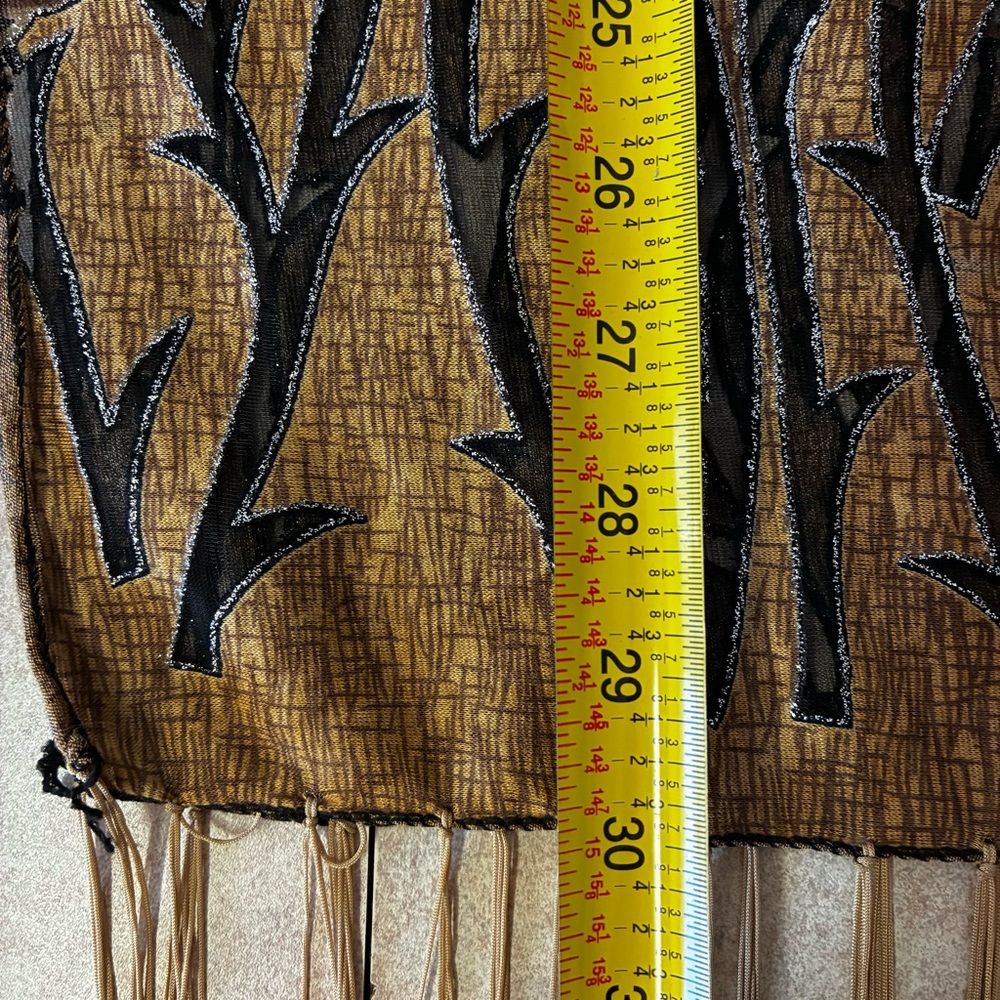 Black & Golden Brown Floral Pattern With Silver Glitter Scarf With Fringe - Picture 8 of 11